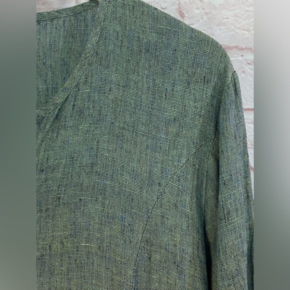 FLAX Jeanne Engelhart Women Dress Green Linen Button Up Pockets Medium - Picture 3 of 5